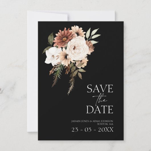 Rustieke zwarte perzik bloemenbruiloft Save the Da (Voorkant)