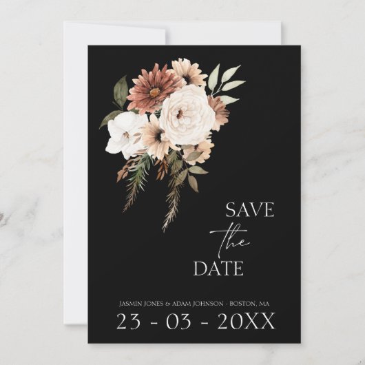 Rustieke zwarte perzik bloemenbruiloft Save the Da Date (Voorkant)