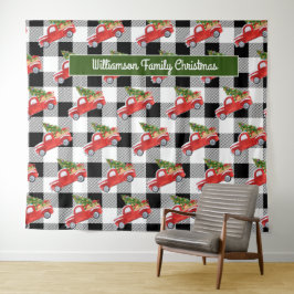 Rustieke Zwarte Plaid Kersttruck Fotohokje Wandkleed