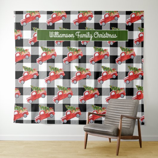 Rustieke Zwarte Plaid Kersttruck Fotohokje Wandkleed (In Situ (horizontaal))
