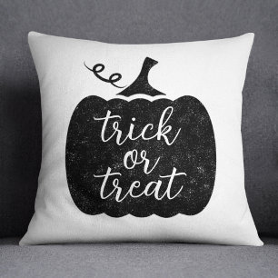 Rustieke Zwarte Pompoen Trick or Treat Schrift Kussen