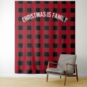 Rustieke Zwarte Rode Buffalo Plaid Familie Fotohok Wandkleed (In situ)