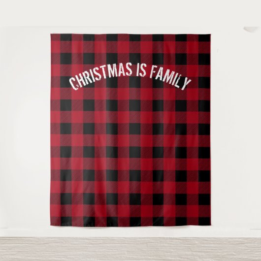 Rustieke Zwarte Rode Buffalo Plaid Familie Fotohok Wandkleed (Voorkant)