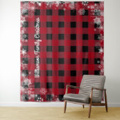 Rustieke Zwarte Rode Plaid Sneeuw Kerst Foto Booth Wandkleed (In situ)