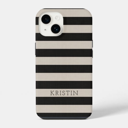 Rustieke zwarte strepen monogram iPhone hoesje (Achterkant)