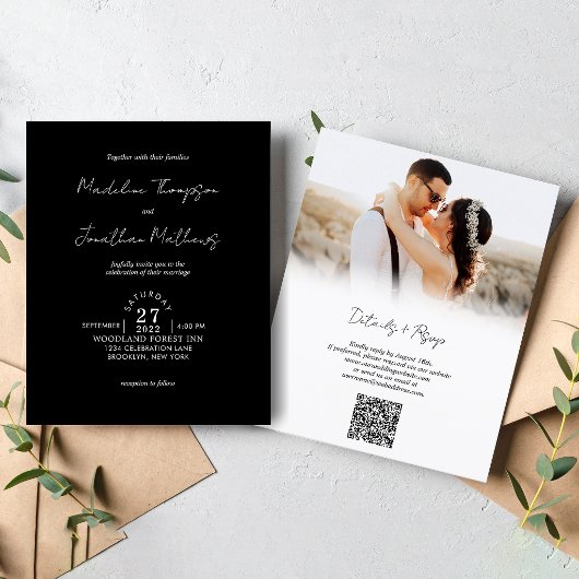 Rustieke Zwarte Witte Foto Budget Bruiloft QR Code