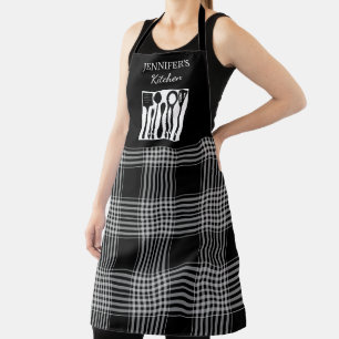 Rustieke zwarte witte geruite monogram naam keuken schort