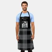 Rustieke zwarte witte geruite monogram naam keuken schort (Gedragen)