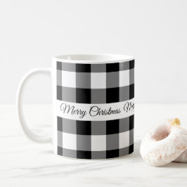 Rustieke Zwarte Witte Geruite Prettig Kerstfeest Koffiemok