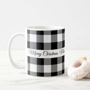 Rustieke Zwarte Witte Geruite Prettig Kerstfeest Koffiemok