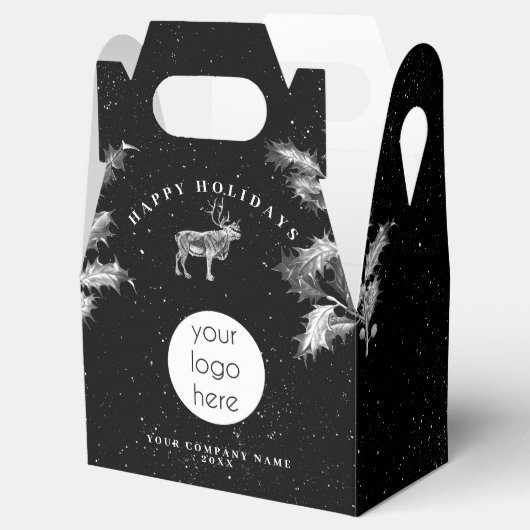 Rustieke Zwarte Witte Kerstvakantie Zakelijk Logo  Bedankdoosjes (Geopend)
