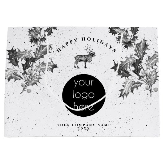 Rustieke Zwarte Witte Kerstvakantie Zakelijk Logo  Groot Cadeauzakje (Voorkant)