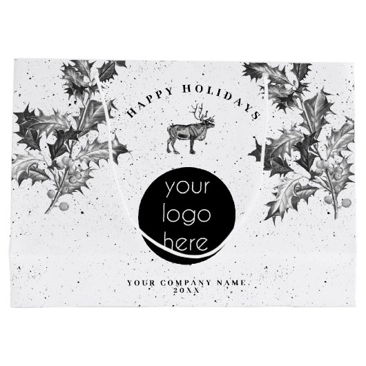 Rustieke Zwarte Witte Kerstvakantie Zakelijk Logo  Groot Cadeauzakje (Achterkant)