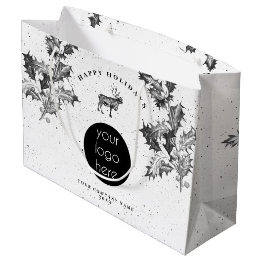 Rustieke Zwarte Witte Kerstvakantie Zakelijk Logo  Groot Cadeauzakje (Achterkant Gekanteld)