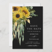 Rustieke Zwarte Zonnebloemen Bloemen Save The Date (Voorkant)