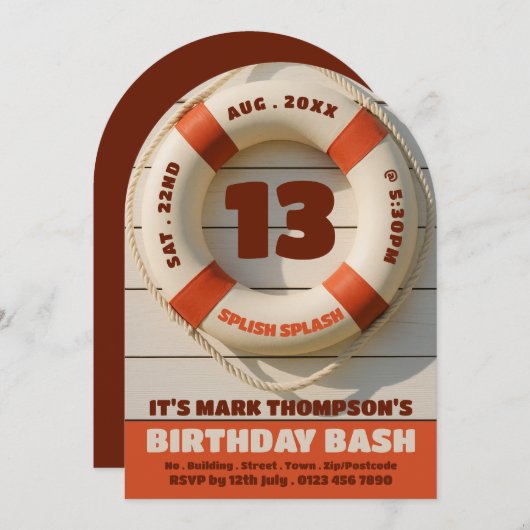 Rustieke zwembad-donut, zwembadfeestje verjaardag kaart (Voorkant / Achterkant)