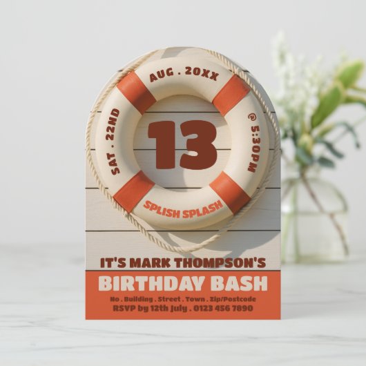 Rustieke zwembad-donut, zwembadfeestje verjaardag kaart (Staand voorkant)