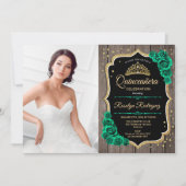 RustiekeSmaragd Groene Foto Quinceanera Kaart (Voorkant)