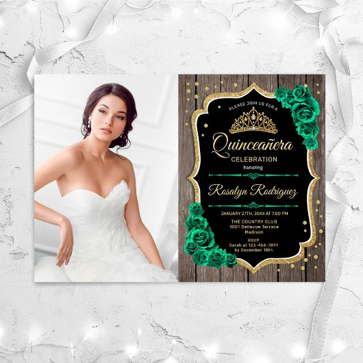 RustiekeSmaragd Groene Foto Quinceanera Kaart