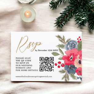 RustiekeWinter Bloemen Waterverf Bruiloft RSVP QR Kaartje