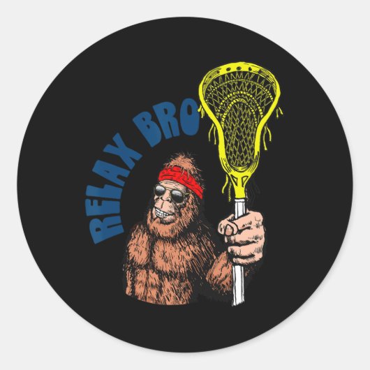 Rustig aan, Bro. Funny Sasquatch Lax Bigfoot Lacro Ronde Sticker (Voorkant)