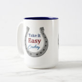 Rustig aan Cowboy Tweekleurige Koffiemok (Voorkant links)