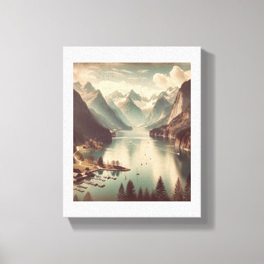 Rustig Alpenmeer –  stijl bergland Canvas Afdruk (Voorkant)