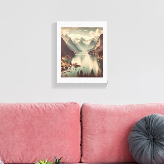 Rustig Alpenmeer –  stijl bergland Canvas Afdruk (Insitu (Woonkamer))