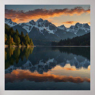 Rustig alpine landschap bij zonsopgang poster