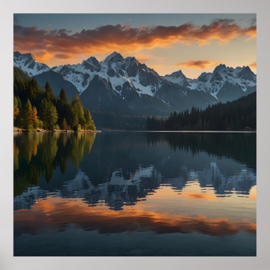 Rustig alpine landschap bij zonsopgang poster (Voorkant)