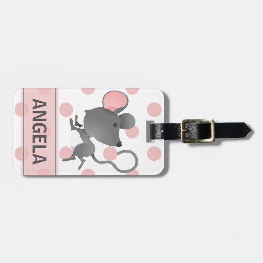 Rustig als een muis Schattigee Polka Dots Geperson Bagagelabel (Voorkant horizontaal)