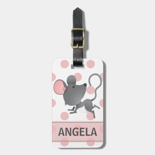 Rustig als een muis Schattigee Polka Dots Geperson Bagagelabel (Voorkant verticaal)