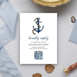 Rustig anker touw QR code RSVP bruiloft in marineb Informatiekaartje