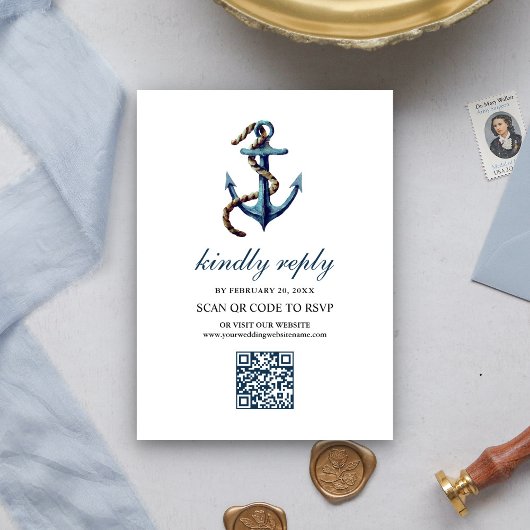 Rustig anker touw QR code RSVP bruiloft in marineb Informatiekaartje