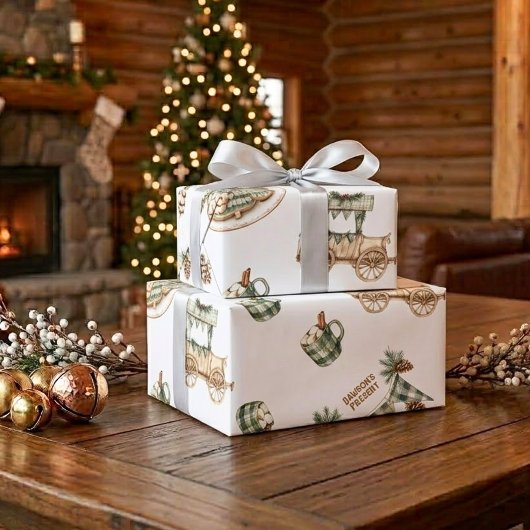 Rustig Aquarel Kerstman Naam Heren Cadeaupapier