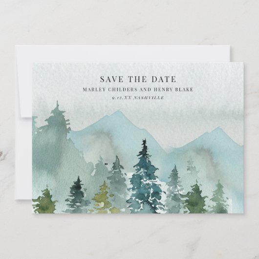 Rustig Berglandschap Aquarel Bruiloft Save The Date (Voorkant)