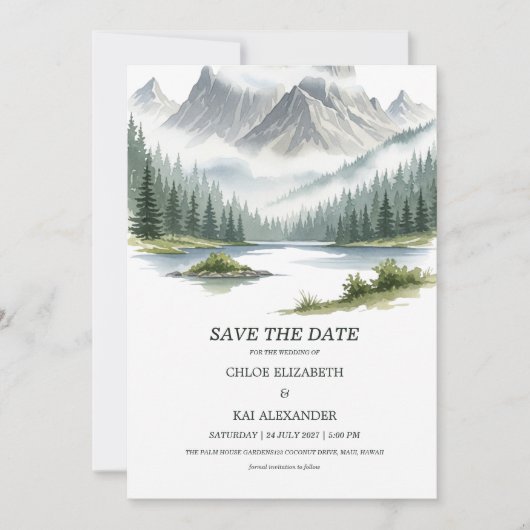 Rustig Berglandschap Save the Date (Voorkant)