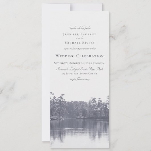 rustig bergmeer landschap blauw grijs bruiloft kaart (Voorkant)