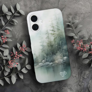 Rustig bergmeer Natuur geïnspireerd met monogram iPhone 16 Hoesje
