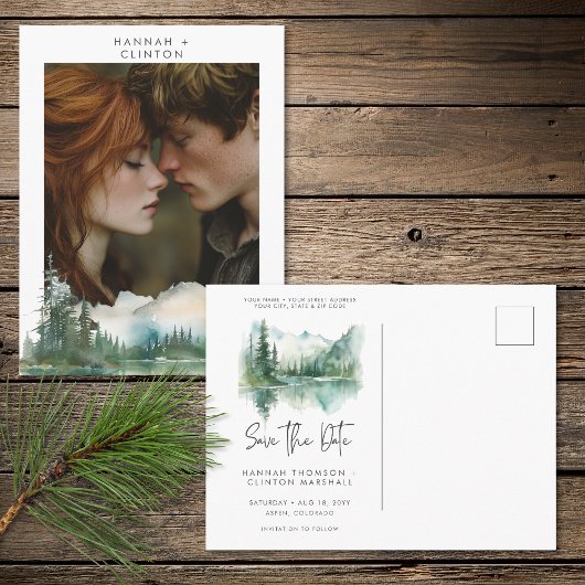 Rustig bergmeer scène foto save the date briefkaart