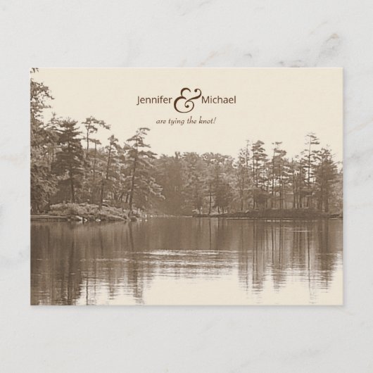 Rustig bergmeerlandschap antiek foto aankondigingskaart (Voorkant)