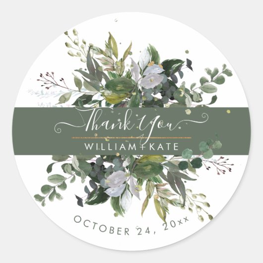 Rustig Blad Blauwgom Eucalyptus Bedankt Ronde Sticker (Voorkant)
