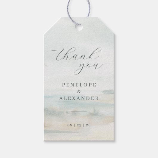 Rustig Blauw Aquarel Golven Cadeaulabel (Voorkant)