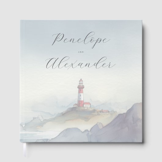Rustig Blauw Aquarel Vuurtoren Gastenboek (Voorkant)