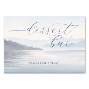 Rustig blauw aquarellandschap dessertbar bord kaart