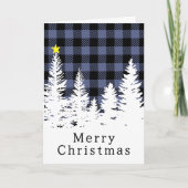 Rustig Blauw Buffalo Plaid Bos Kerstmis Kaart (Voorkant)