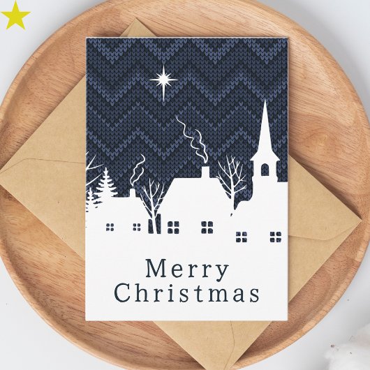 Rustig Blauw Chevron Breiwerk Kerstmis Dorp Kaart