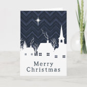 Rustig Blauw Chevron Breiwerk Kerstmis Dorp Kaart (Voorkant)
