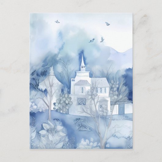 Rustig Blauw Dorp – Boho Landschap Briefkaart (Voorkant)