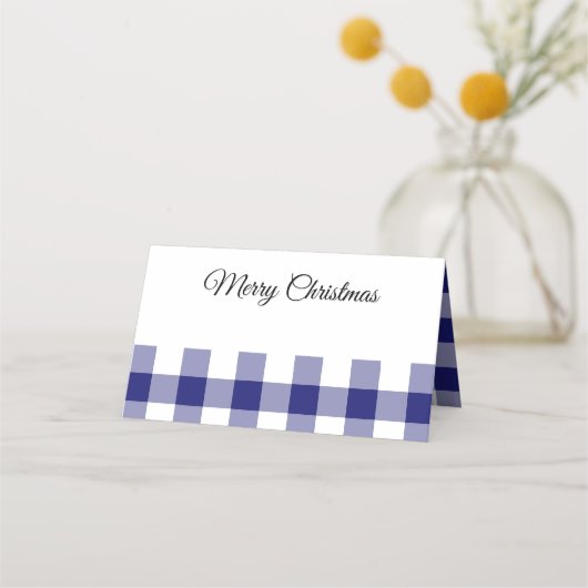 Rustig Blauw Geruit Prettig Kerstfeest  Plaatskaartje (Voorkant)